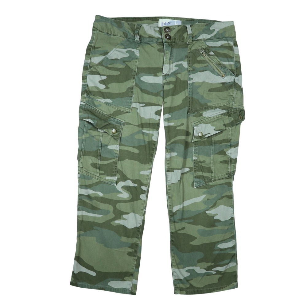 Jolt Green Camo Cargo Jogger Pants Camouflage Mid Rise Cropped Sz 11 READ